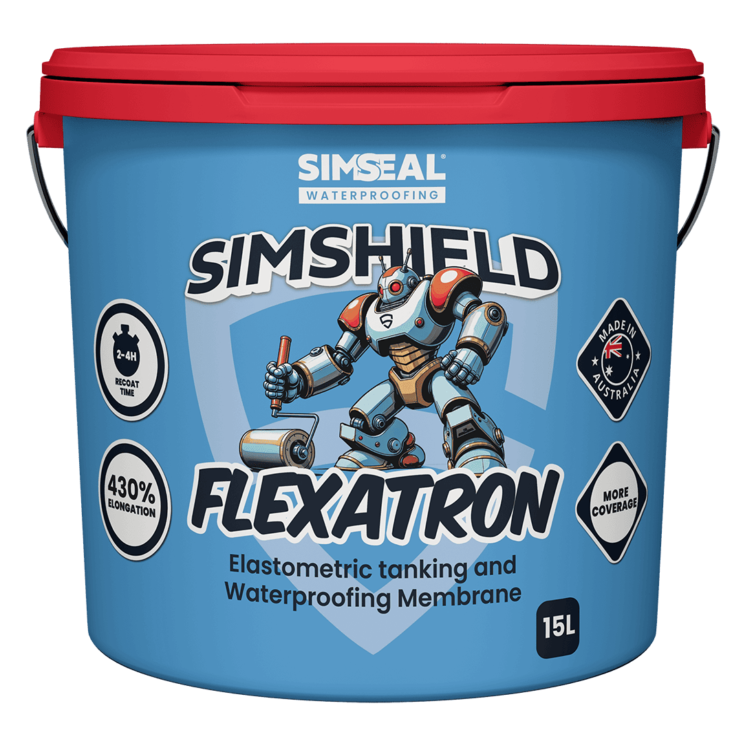 Simshield Flexatron – High-Performance Elastomeric Waterproofing Membrane applied to a concrete surface